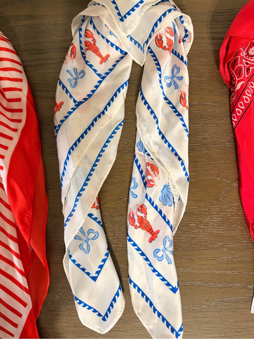 Bag Scarves - Red, White & Blue. Traditional bandana paisley. Striped. Lobster 🦞 - Picture 3 of 6